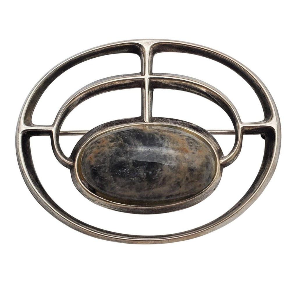 Sterling Silver 925 Stone Brooch David Andersen Norway Bjorn Ostern Abstract Pin - Picture 2 of 8